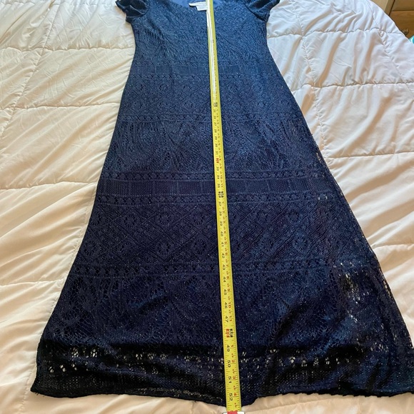 Jessica Howard Long Navy Blue Sparkle Lace Dress. Lined. Size 12. Cap Sleeves. - Picture 11 of 11